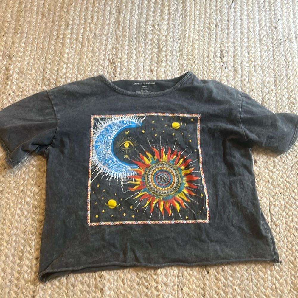 Caution to the Wind faded gray mid cropped t-shirt with detailed front